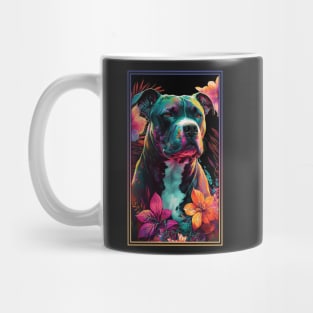 American Staffordshire Terrier Pitbull Vibrant Tropical Flower Tall Digital Oil Painting Portrait  6 Mug